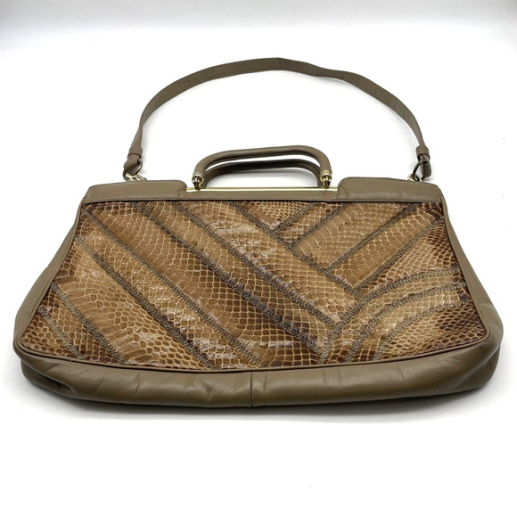 Vintage 70s Bags by Supreme Beige Leather & Python Skin Top Handle Shoulder Bag - Picture 6 of 16
